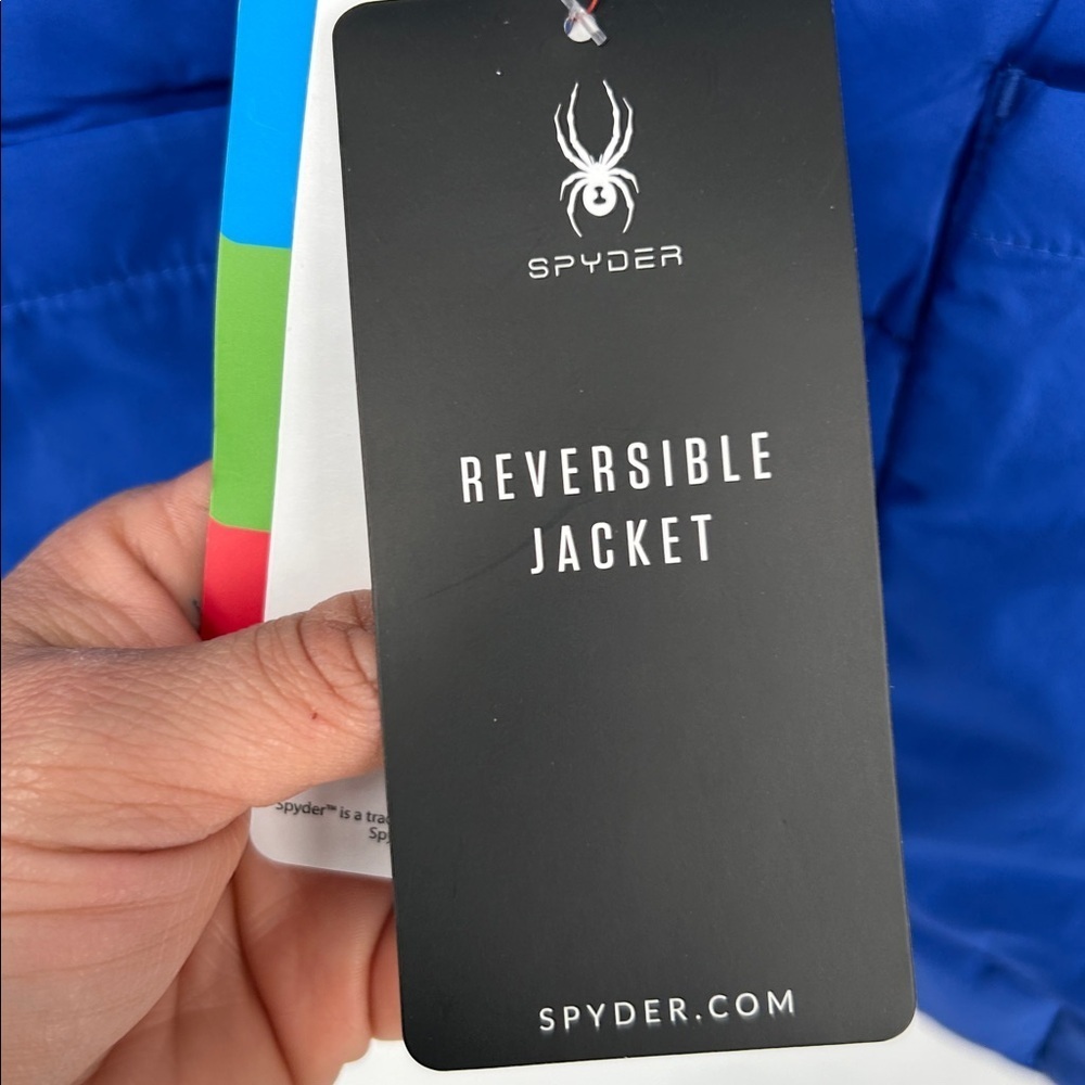 New Spyder Big Boys Reversible Puffer Jacket Blue Hooded Size L 14 16 - Picture 4 of 12